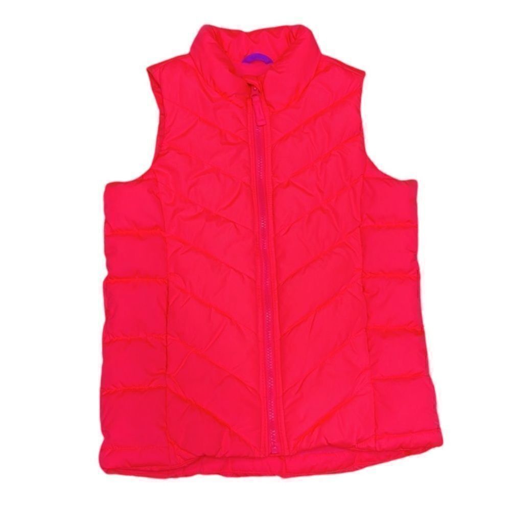 Old Navy Bright Neon Peach Girl’s M (8) Puffer Vest w pockets & Fleece Interior